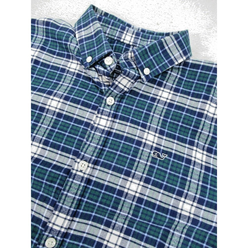 Vineyard Vines Whale Mens Large Shirt Button Down Plaid Long Sleeve Blue Green